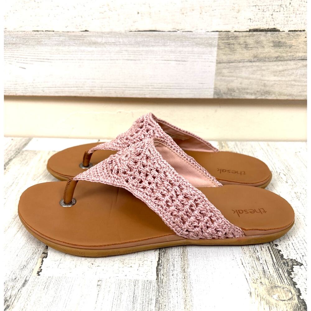The Sak Womens 10 Pink Crochet Slip On Sandals Summer Casual Boho